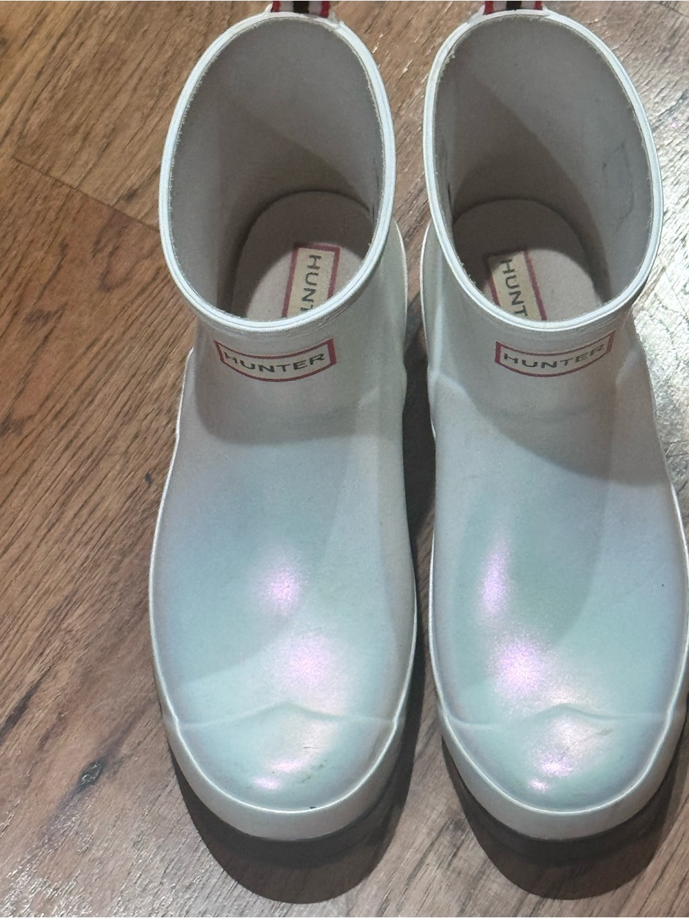Hunter Womens Iridescent Pearl Short Rain Boots - White
